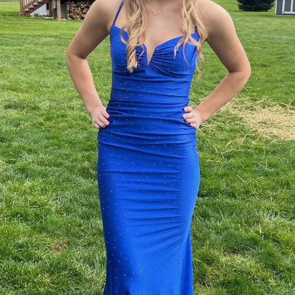XOXO royal blue rhinestone formal dress (prom, bridal party) dress -  threedaughtersproperties.com